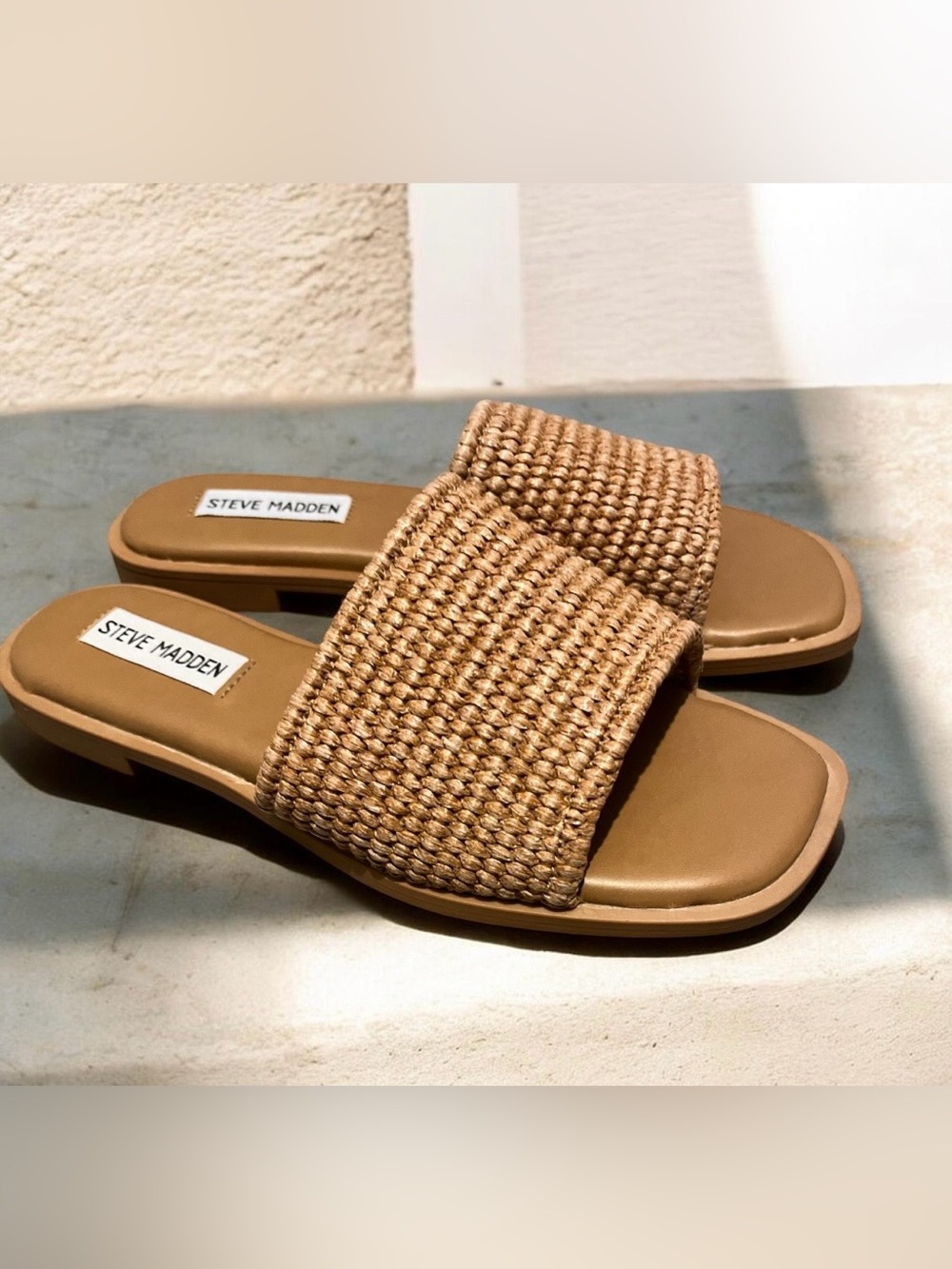 Steve Madden Woven Tan Slide Sandals Size 6.5